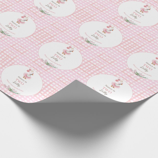 Two Silly Goose 2nd Birthday Pink  Presentpapper (Hörn)