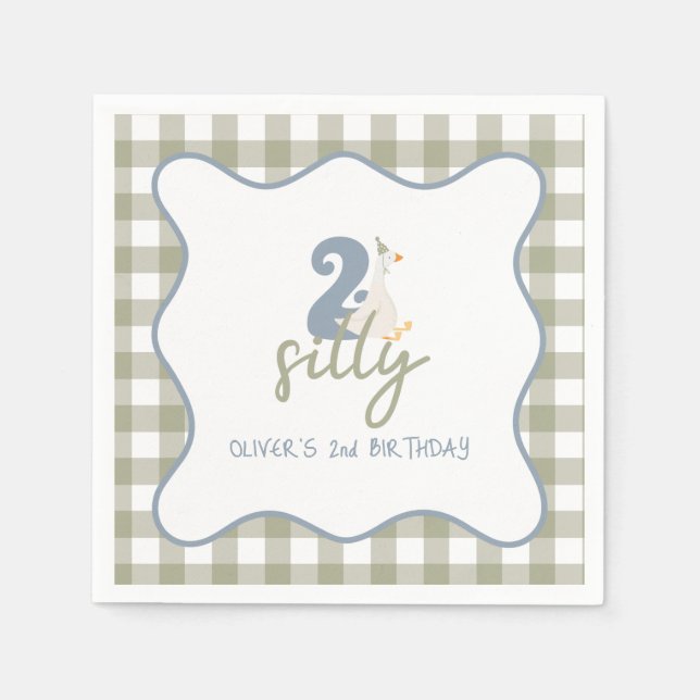 Two Silly Goose blue and green 2nd Birthday Pappersservett (Framsidan)