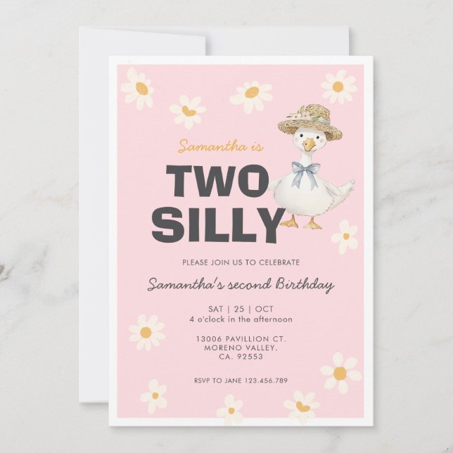 Two Silly Goose Daisy Birthday Party Invitation Inbjudningar (Framsida)