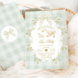 Two Silly Goose Gender Neutral Sage 2nd Birthday Inbjudningar