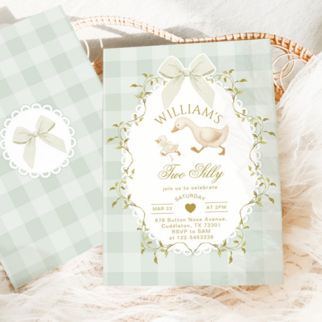 Two Silly Goose Gender Neutral Sage 2nd Birthday Inbjudningar (Skapare uppladdad)