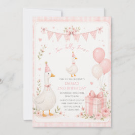 Two Silly Goose Rosa Blommig 2-ÅRS Födelsedag Inbjudningar
