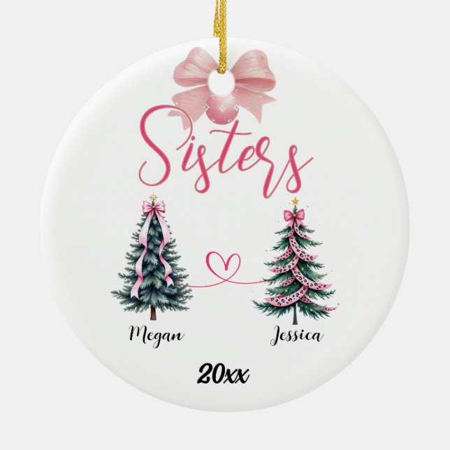 Two Sisters Christmas Tree With Custom Names Julgransprydnad Keramik (Baksidan)