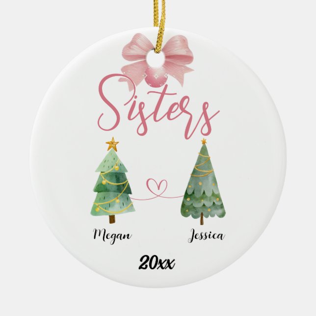 Two Sisters Christmas Tree With Custom Names Julgransprydnad Keramik (Framsidan)