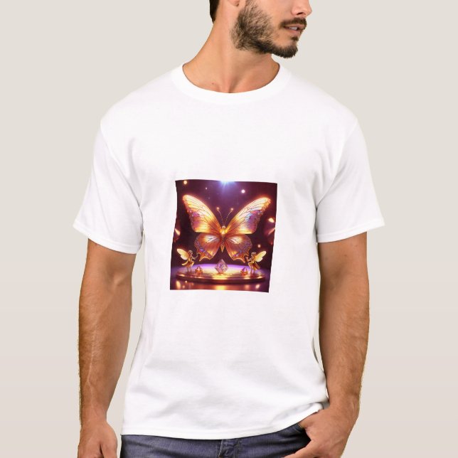 Two Small Fairies Surround A Golden Butterfly T Shirt (Framsida)