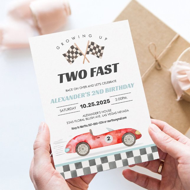 TWO Snabb Racerbils 2-års Födelsedagsinbjudan Inbjudningar (Skapare uppladdad)