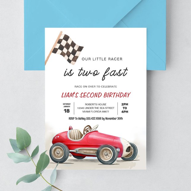 TWO Snabb Vintage Racingbil 2-årsdag Inbjudningar (Skapare uppladdad)