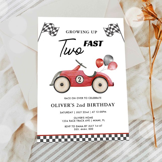 TWO snabba racerbilpojkar 2-årsdag Inbjudningar (Skapare uppladdad)