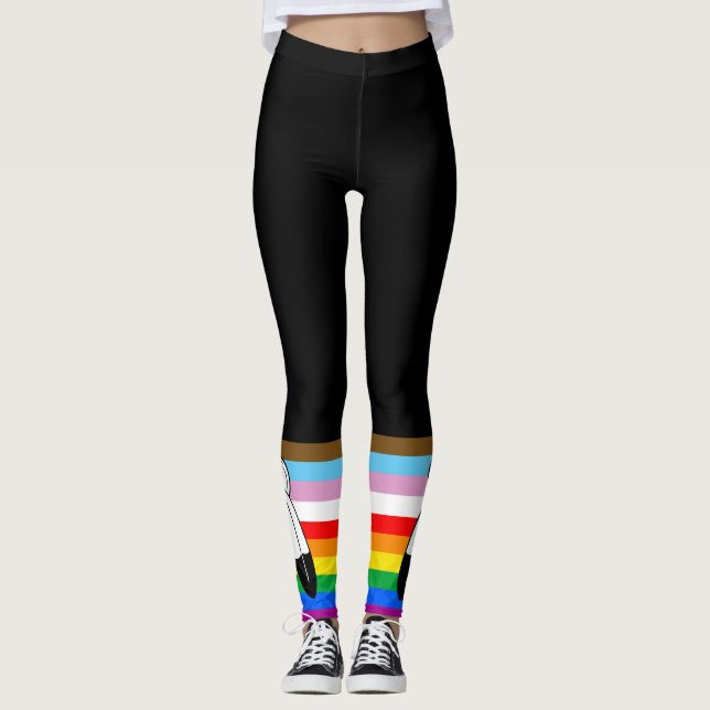 Two-Spirit HBTQ+ Progress Pride Flagga Leggings (Framsida)