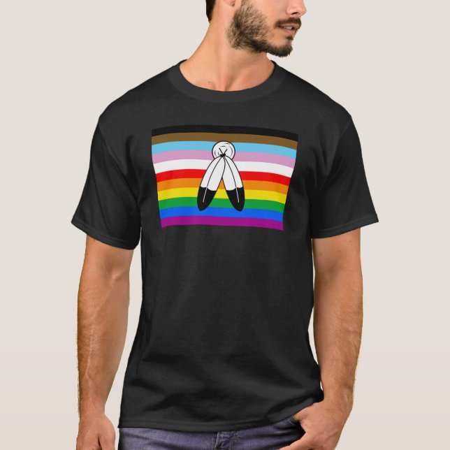 Two-Spirit HBTQ+ Progress-stolthetsflagga T Shirt (Framsida)