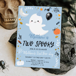 TWO Spooky Blue Ghost Halloween Birthday Inbjudningar