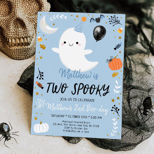 TWO Spooky Blue Ghost Halloween Birthday Inbjudningar