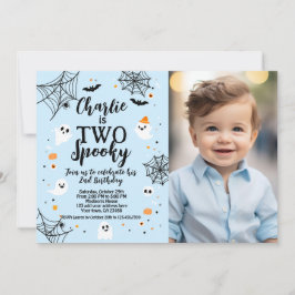 Two Spooky Blue Halloween Invite with Photo Inbjudningar