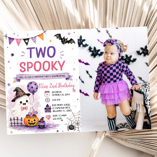 Two Spooky Halloween Birthday Party Photo Inbjudningar