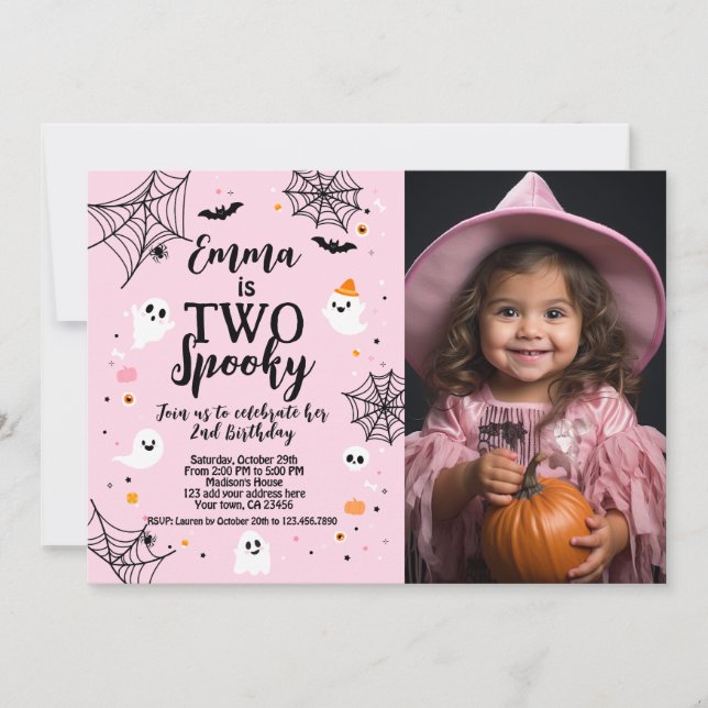 Two Spooky Pink Halloween Invite with Photo Inbjudningar (Framsida)