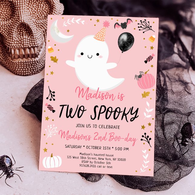 TWO Spooky Rosa Ghost Halloween Birthday Inbjudningar (Skapare uppladdad)
