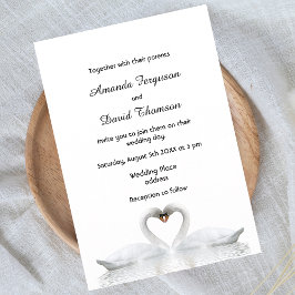 Two swans in love white wedding invitation card inbjudningar