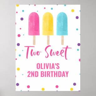 Two Sweet 2-års födelsedag Rainbow Ice Pop Poster