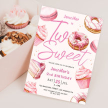 TWO Sweet 2nd Birthday Girls Rosa Donut