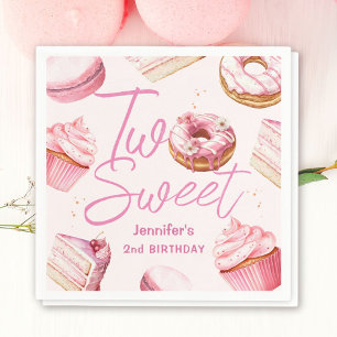 TWO Sweet 2nd Birthday Girls Rosa Donut Papper Pappersservett