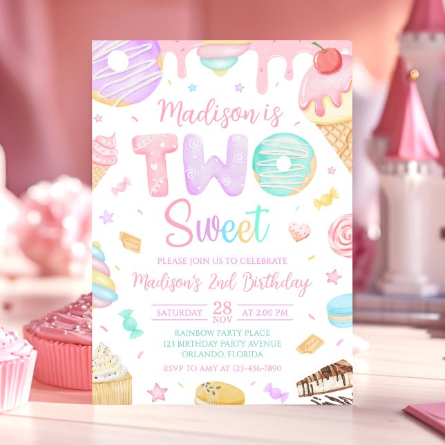 Two Sweet 2nd Donut Theme Birthday Invitation Inbjudningar (Skapare uppladdad)