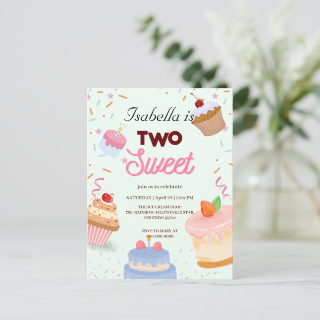 Two Sweet cupcake Sprinkle 2-årsdag Girly Vykort (Stående Fram)
