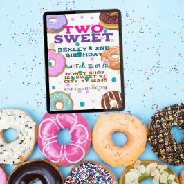 TWO Sweet, donuts and dots 2nd Birthday Inbjudningar