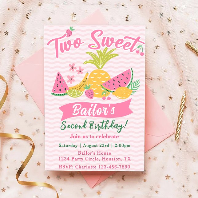 Two Sweet | Frukt Festlig Födelsedag Inbjudningar (Skapare uppladdad)