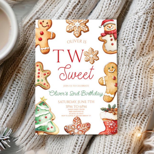 Two Sweet Gingerbread Cookie 2nd Birthday Party Inbjudningar (Skapare uppladdad)
