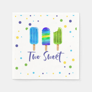 Two Sweet pop 2-års födelsedag blå grön Pappersservett