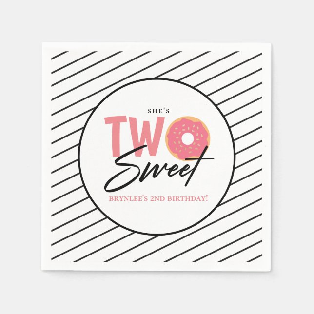 TWO Sweet Rosa Doughnut 2:a födelsedagen Party Pappersservett (Framsidan)