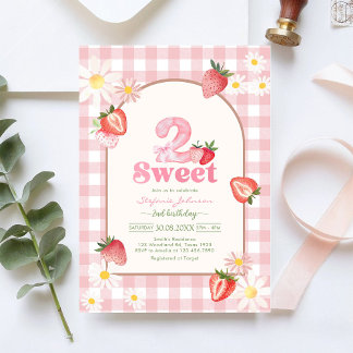 Two Sweet Strawberry 2nd Birthday Invitation Inbjudningar