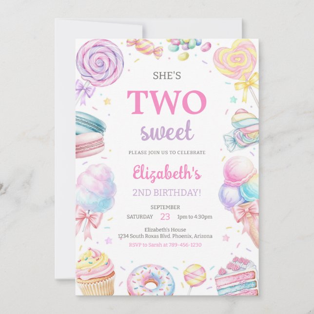 Two Sweet Sweets Candy Birthday Invitation Inbjudningar (Framsida)