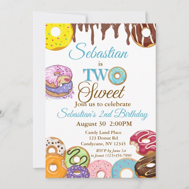 "TWO Sweet" Uppmaning 2:a födelsedagen Inbjudningar (Framsida)