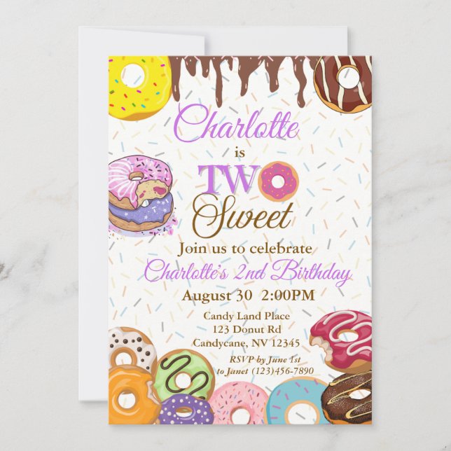 "TWO Sweet" Uppmaning 2:a födelsedagen Inbjudningar (Framsida)