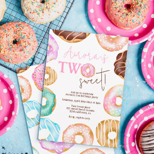 Two Sweet watercolor cute donuts 2nd birthday Inbjudningar