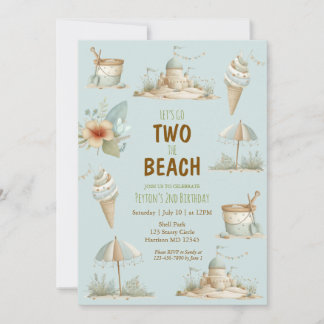 Two the Beach Summer Kids Birthday Invitation Inbjudningar