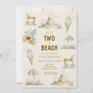 Two the Beach Summer Kids Birthday Invitation Inbjudningar