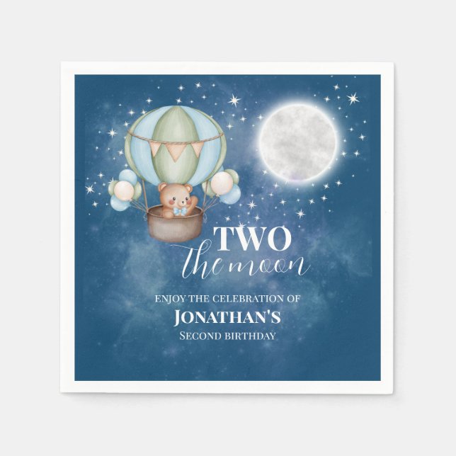 Two The Moon Boy Bear Balloon 2nd Birthday  Pappersservett (Framsidan)