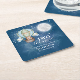 Two The Moon Boy Bear Balloon 2nd Birthday  Underlägg Papper Kvadrat