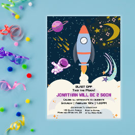 Two The Moon Boy Space Rocket 2nd Birthday  Inbjudningar