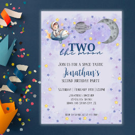 Two The Moon Boy Space Rocket 2nd Birthday  Inbjudningar