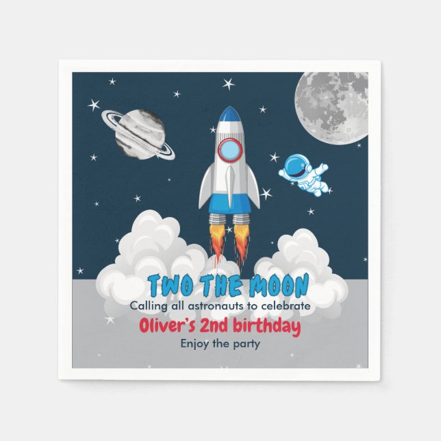 Two The Moon Boy Space Rocket 2nd Birthday  Pappersservett (Framsidan)