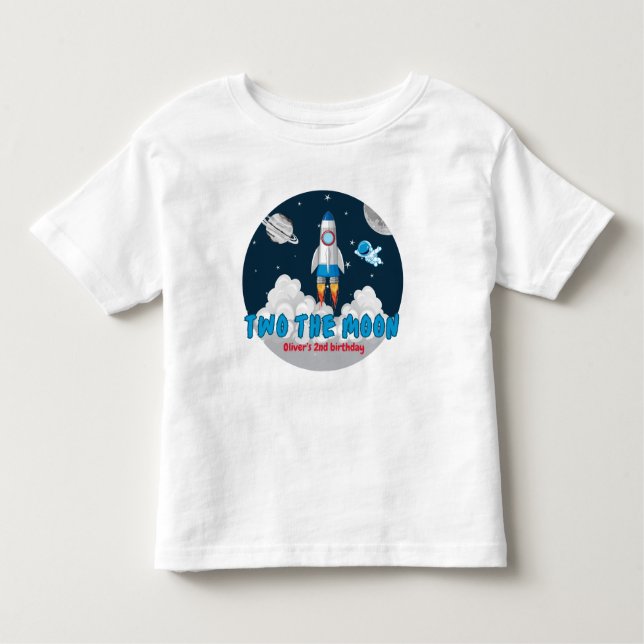 Two The Moon Boy Space Rocket 2nd Birthday T Shirt (Framsida)