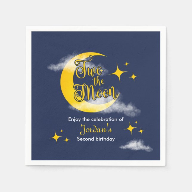 Two The Moon Elegant Gender Neutral 2nd Birthday  Pappersservett (Framsidan)