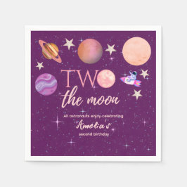 Two The Moon Girl Space Pink Planets 2nd Bday Pappersservett