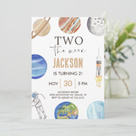 Two The Moon | Modern Rymd 2-års Födelsedagsdekora Inbjudningar