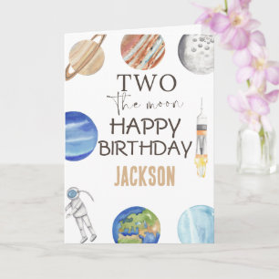 Two The Moon Modern Rymd 2-års Födelsedagsdekora Kort