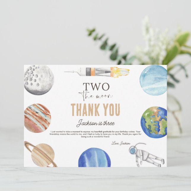 Two The Moon | Modern Rymd 2-års Födelsedagsdekora Tack Kort (Stående Fram)