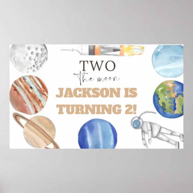 Two The Moon | Modern Space 2nd Birthday Décor Poster (Framsidan)